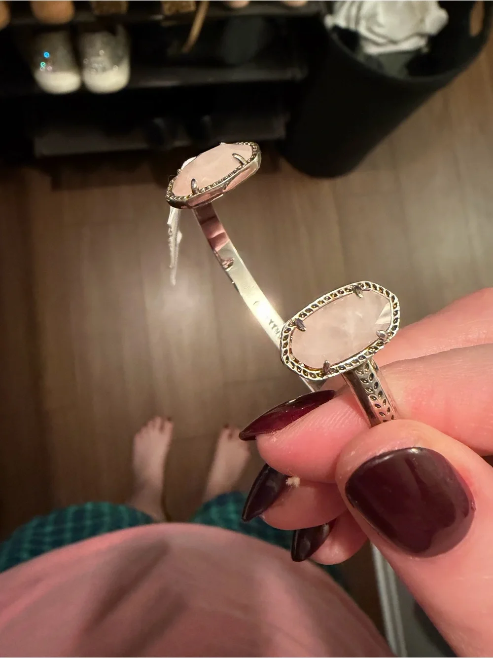 NWT Kendra Scott Silver Open cuff bracelet with light Pink stones